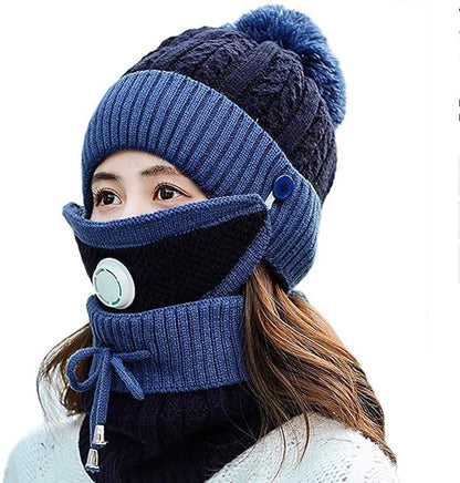 Unisex Winter Knit Beanie Cap Hat Neck Warmer Scarf
