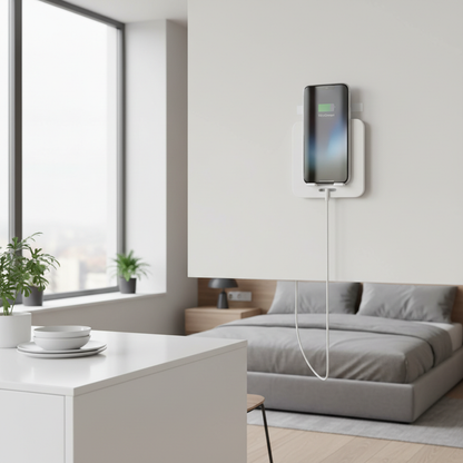 Wall mounted phone holder in modern room